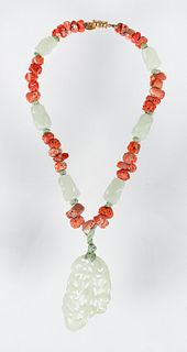 Ornamental Carved Jade Coral Necklace