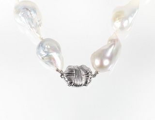 Silver Cultured Fireball Baroque Pearl Necklace