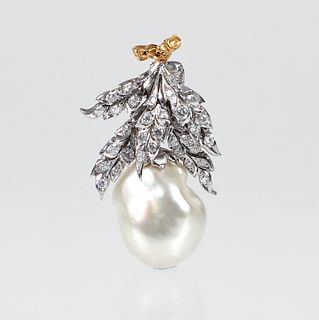 18K Buccellati Baroque Pearl Diamond Brooch