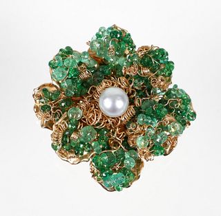 Nikki Feldbaum 14K Emerald Pearl Brooch