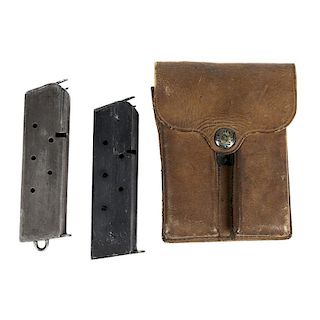 Leather Eagle Button Magazine Pouch with Two Mags