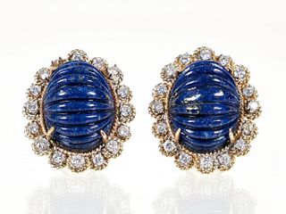 14K Lapis Lazuli Diamond Earrings