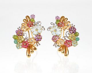 18K Semi-Precious Floral Earrings