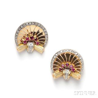 Pair of 18kt Gold, Ruby, and Diamond Dress Clips
