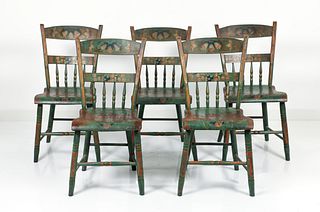 Set of 5 stencil painted 19th C. Hitchcock style chairs