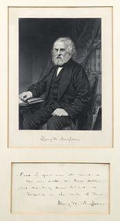 Henry Longfellow signed poem with engraved portrait