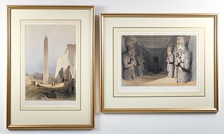 David Roberts Pair of Holy Land Colored Lithos 1840s