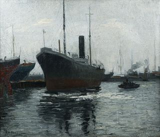 Aaron H. Gorson painting Ships at Dock