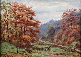 Louis Heitmuller painting Autumn Road through the Forest