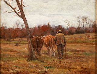 Alfred Bryan Wall Farmer and Cattle Oil on Panel