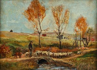 Alfred Bryan Wall Sheep in Autumn Oil on Board
