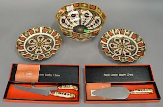 Group of Royal Crown Derby to include a pair of fluted plates, knife set and cake knife (both in box), and Royal Crown Derby Old Ima...
