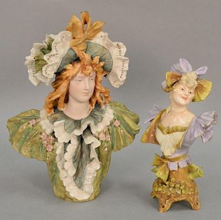 Two Turn Teplitz RS&K porcelain figural bust of a Victorian woman. ht. 9" x 11 1/2"
