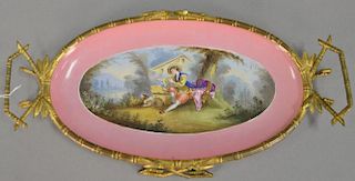 Ormolu mounted Choisy-Le-Roi pin ground porcelain tray with painted country landscape, impressed Choisy-Le-Roi Granit Medaille D'or...