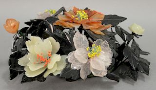 Hardstone flower arrangement to include jade, quartz, etc. ht. 6 1/2in., dia. 16in.
