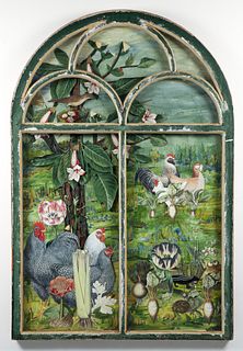 Apple Bartlett Barnyard Decoupage in Painted Gothic Window