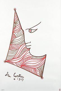Jean Cocteau Profile in Brown and Red Litho 1/200