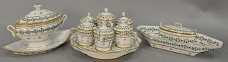 Ten piece Paris Porcelain condiment set including covered sauce boat, condiment tray with seven covered containers, and one covered ...