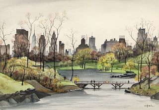 Adolf Dehn watercolor Central Park and NYC