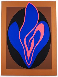 Jack Youngerman 1978 Untitled Pink Blue and Black Serigraph