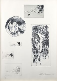 LeRoy Neiman orig 1980 etching Six Nudes