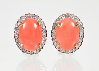 18K Coral Diamond Earrings