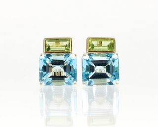 14K Blue Topaz Peridot Earrings