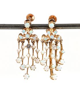 14K Opal Diamond Chandelier Earrings