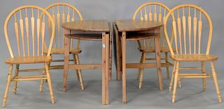 Six piece lot including two part table and four oak chairs. dia. 39 1/4in.