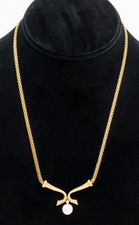 Italian 14K Yellow Gold Pearl & Diamond Necklace