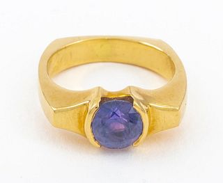 18K Yellow Gold Color Change Sapphire Ring