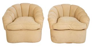 Karl Springer Style Upholstered Swivel Chairs