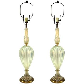 Seguso Italian Murano Gold Glass Table Lamps, Pr