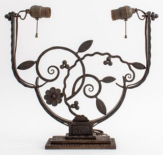 Brandt Attributed Art Deco Wrought Iron Table Lamp
