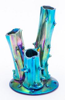 Steuben Blue Aurene Glass Stump Vase