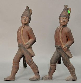 Pair of Hesian andirons (one firedog leg off). ht. 19 3/4in.
