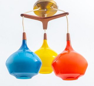 Danish Modern Tricolor Glass Pendant Chandelier