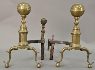Pair of Federal brass andirons, probably Boston, circa 1830 (one log stop missing). ht. 16 1/2in.