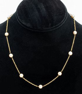 14K Gold Chain With Cultured Pearls