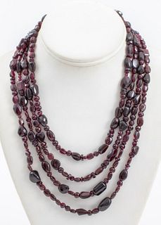 Vintage Silver Mixed Cut Garnet Beaded Necklace