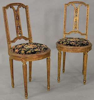 Pair of Louis XVI gilt side chair.