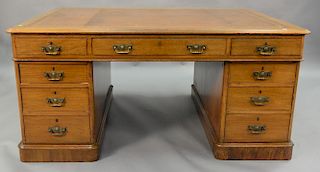 Georgian mahogany three part desk with inset leather writing surface, circa 1850. ht. 28in., top: 41 1/2" x 61"