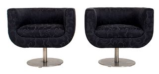 Italian Modernist Upholstered Swivel Chairs, Pair