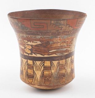 Pre Columbian Nazca Polychrome Ceramic Kero Vessel