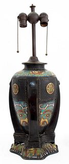 Japanese Bronze and Champleve Enamel Table Lamp