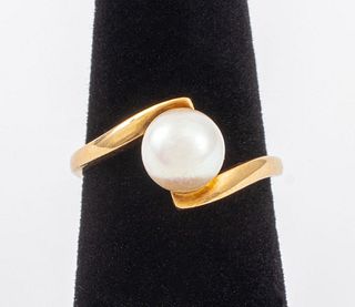 Mikimoto 14K Yellow Gold Pearl Bypass Ring