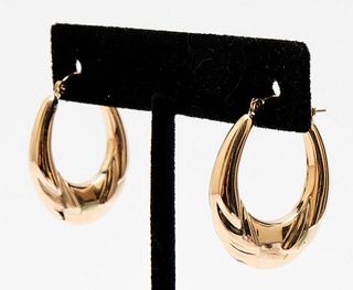 Vintage 14K Yellow Gold Oval Hoop Earrings