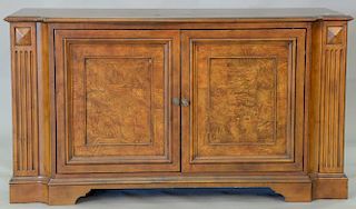 Cherry and burlwood two door cabinet. ht. 36in., top: 23" x 65"