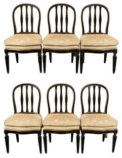 Regency Style Parcel Gilt Ebonized Side Chairs, 6