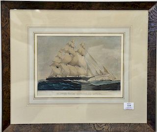 Currier & Ives hand colored lithograph, "Clipper Ships Homeward Bound", sight size 9" x 12 1/2".